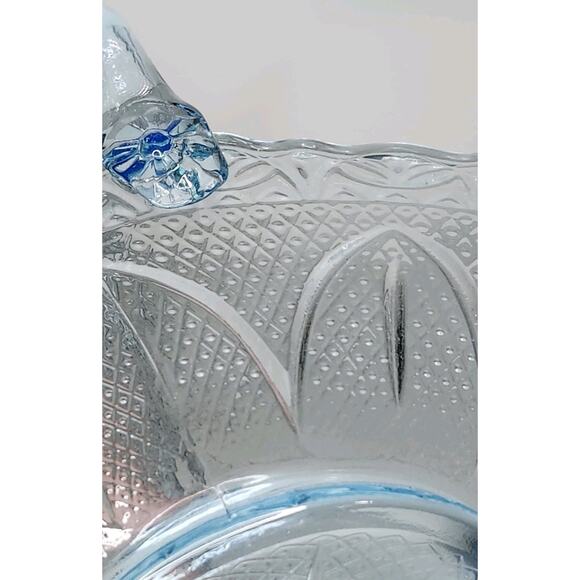 Fenton Blue Glass Basket with Handle – Daisy & Button / Starburst Pattern – - Picture 15 of 16